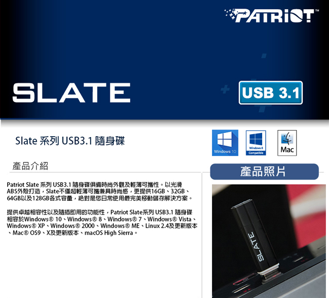 Patriot美商博帝 SLATE 256GB USB3.1 隨身碟