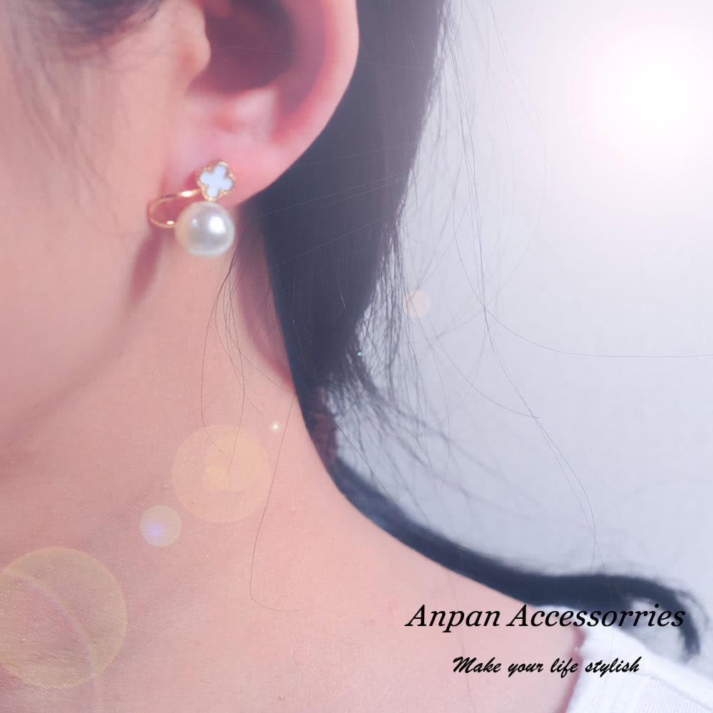【Anpan 愛扮】韓東大門NYU花朵珍珠925銀針耳釘式耳環三件組-大理石白