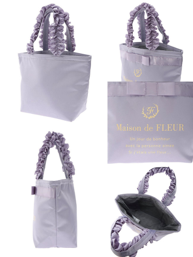 Maison de FLEUR 蝴蝶結緞帶手提荷葉邊手提小包
