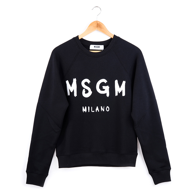 MSGM 經典油漆塗鴉白色英文字母LOGO長袖上衣 (黑色)