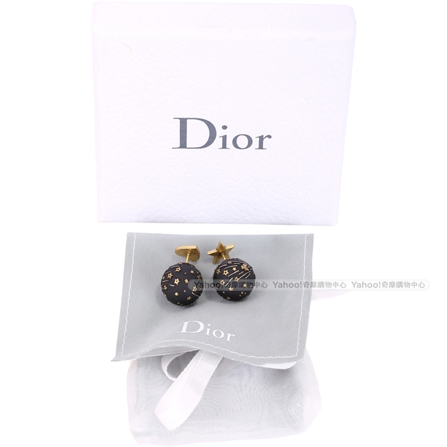 DIOR TRIBALE 復古鍍金黑色心形幸運星不對稱穿釦式耳環