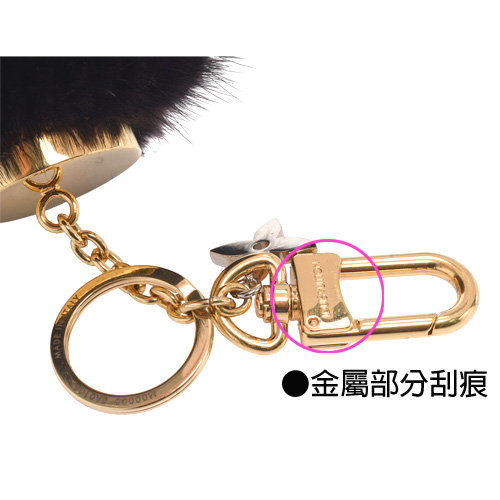 LV M00008經典金色V LOGO貂毛圓球造型吊飾/鑰匙圈(黑_展示品)