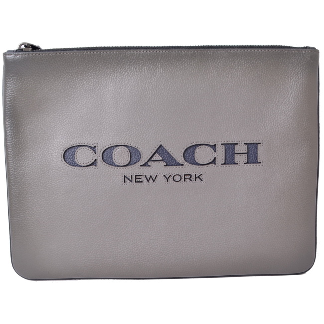 COACH LOGO雕刻縫線荔枝牛皮男用手拿包-渲染太空灰