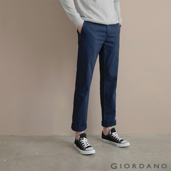 GIORDANO 男裝基本款錐形彈力卡其長褲 - 02 海軍寶藍