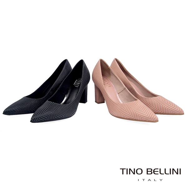 Tino Bellini 巴西進口幾何形象波浪線條尖楦跟鞋 _ 黑