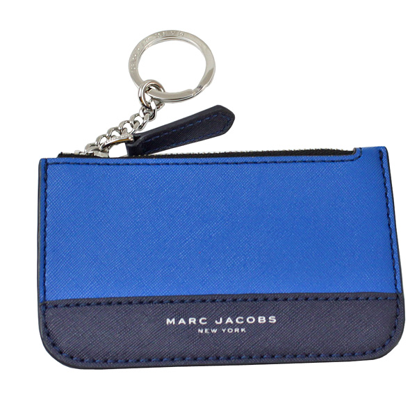 MARC JACOBS 馬克賈伯銀字防刮皮革鑰匙零錢包(海軍藍)