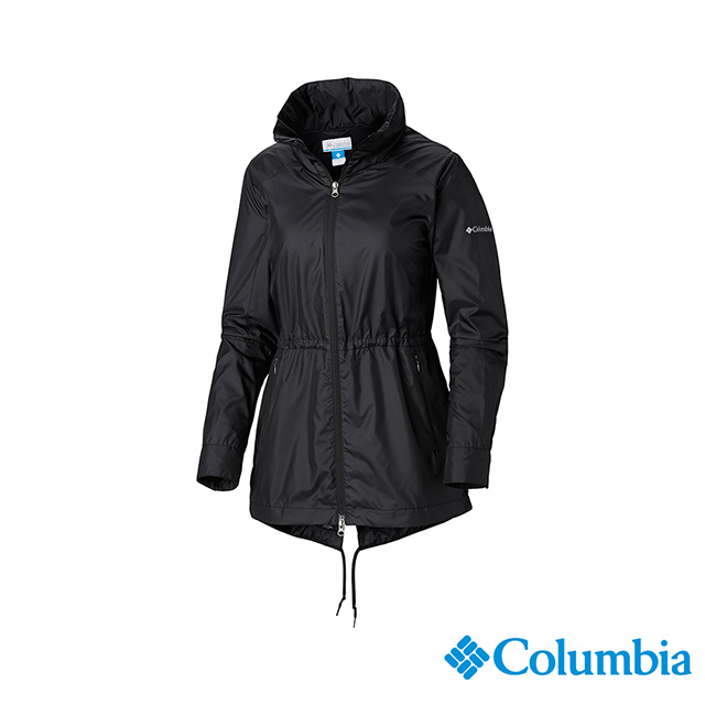 Columbia 哥倫比亞 女款-防潑水長版風衣-黑色 UWR01610BK