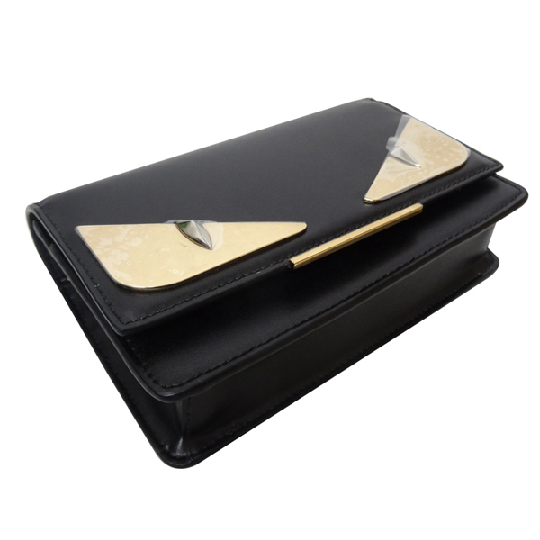 FENDI Bag Bugs系列牛皮怪獸金眼WOC鏈包(黑色)