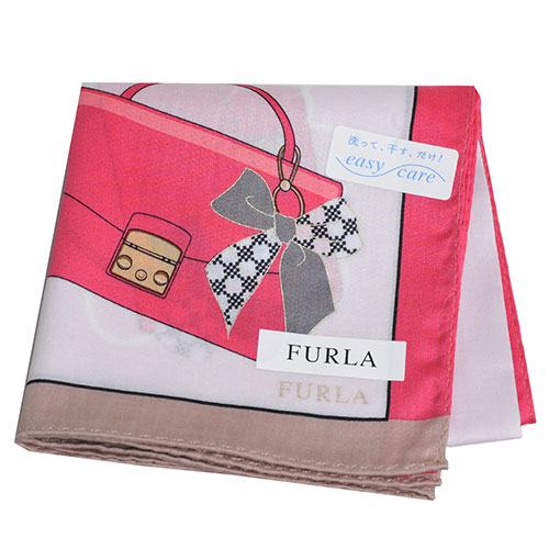 FURLA 繽紛愛心包包圖騰品牌字母LOGO帕領巾(粉紅系)