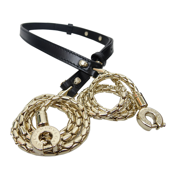BVLGARI Serpenti系列牛皮琺瑯蛇頭釦環三層手提/肩背包(黑色)
