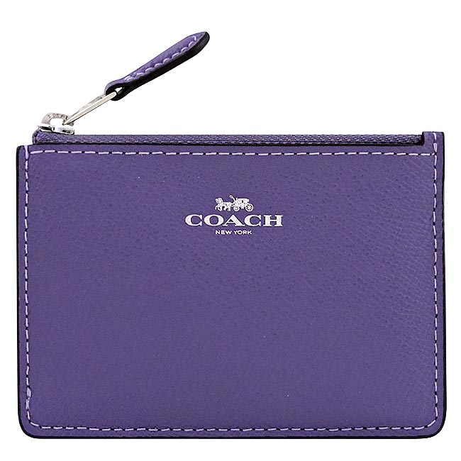 COACH 紫色防刮皮革鑰匙零錢包