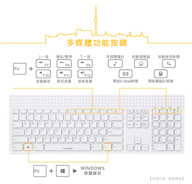 i-Rocks K23W 趣味積木有線鍵盤-白