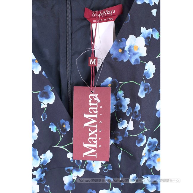 Max Mara 漸層印花深藍色V領無袖洋裝