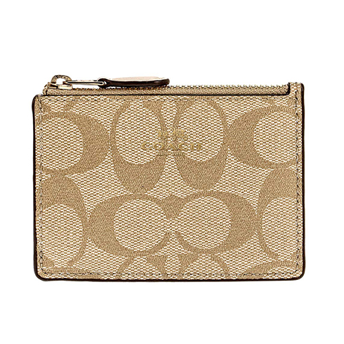 COACH LOGO馬車PVC皮革卡夾鑰匙零錢包 卡其LOGO皮革x米白(展示品)