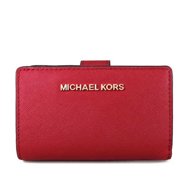 MICHAEL KORS Jet Set Travel金字Logo防刮皮革中夾(辣椒紅色)