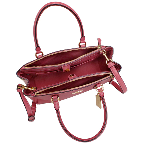 COACH SURREY梅紅防刮全皮雙拉鍊袋手提/肩斜背包