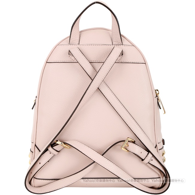 Michael Kors Rhea Zip 小型鉚釘荔紋牛皮手提後背包(淡粉)