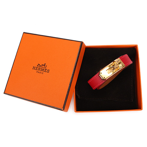 HERMES Kelly Double Tour 金色轉釦Epsom牛皮二圈手環-紅X金