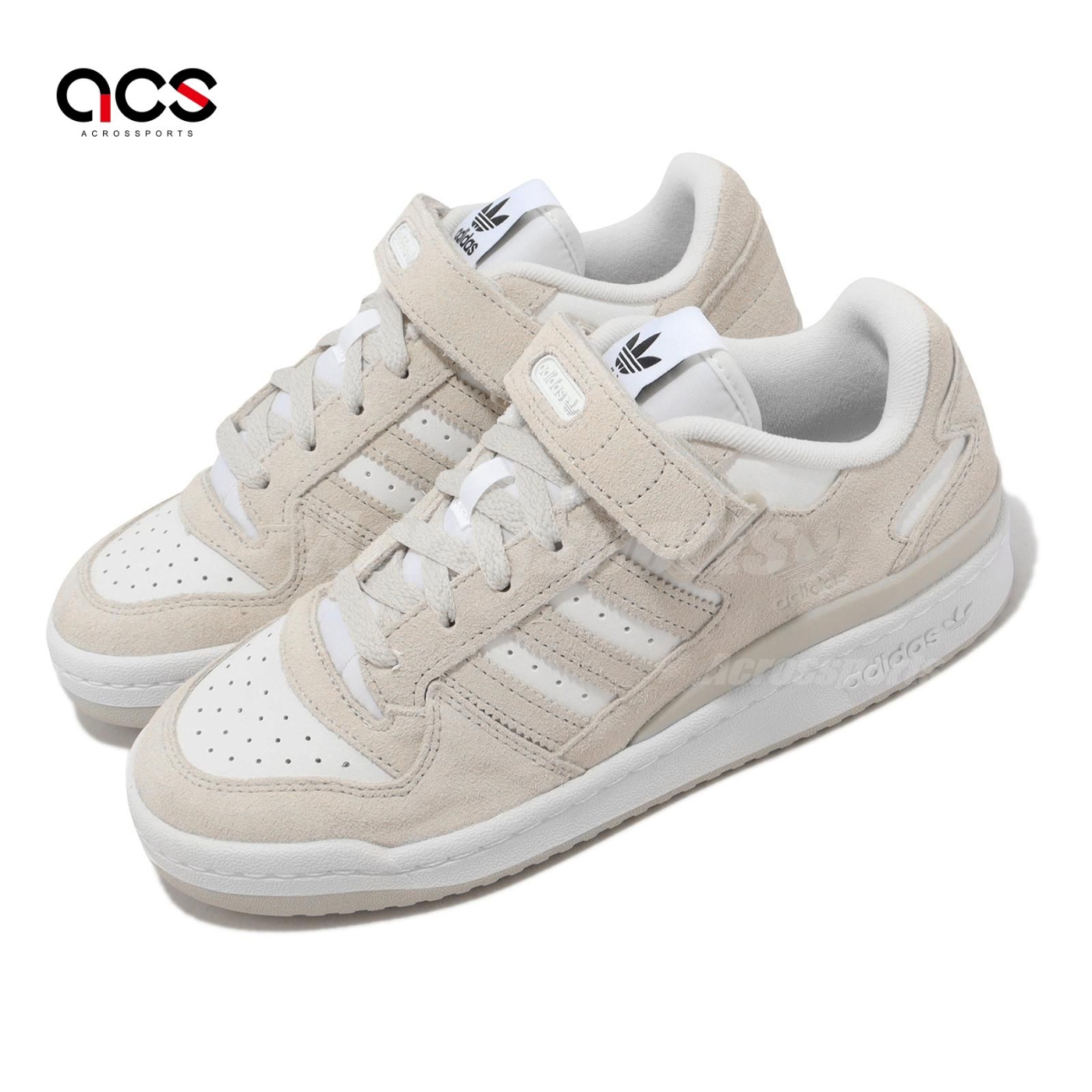 adidas 休閒鞋Forum Low W 女鞋白奶茶米色復古麂皮魔鬼氈三葉草愛 