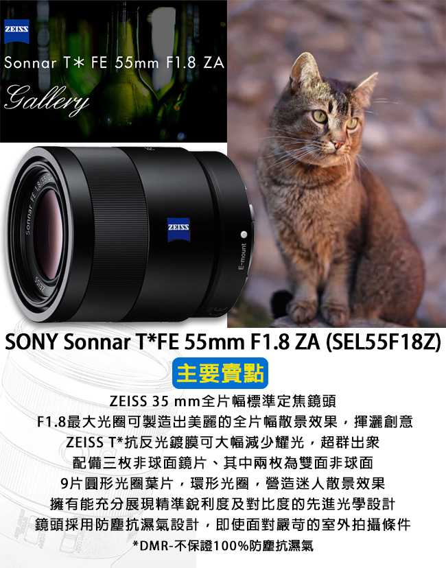 SONY Sonnar T*FE 55mm F1.8 ZA 全片幅標準定焦鏡頭*(平輸)