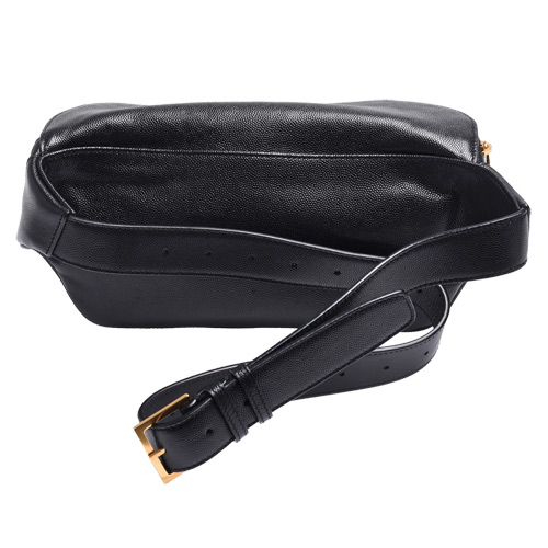 YSL MONOGRAM粒紋小牛皮金色LOGO拉鍊腰包(黑)