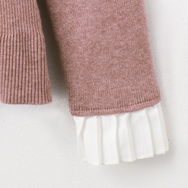 純色包芯紗拼接雪紡假兩件針織毛衣-OB大尺碼