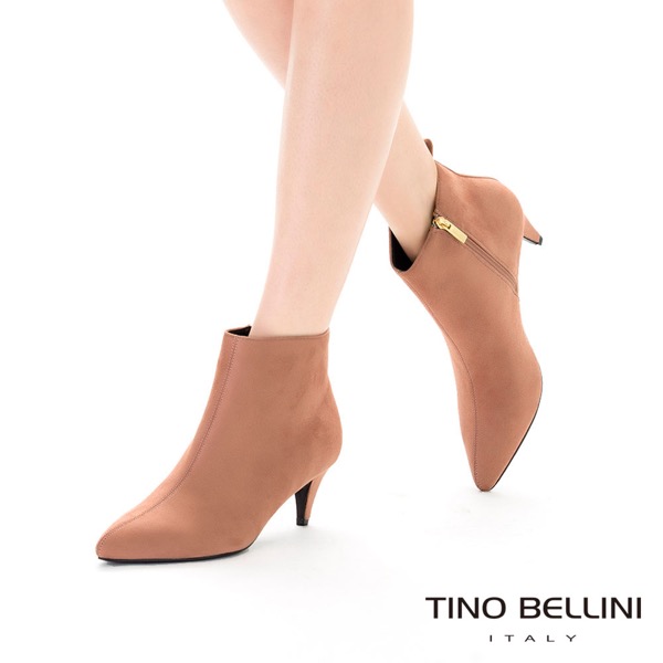 Tino Bellini 純色極簡絨布中跟尖楦短靴 _ 黑