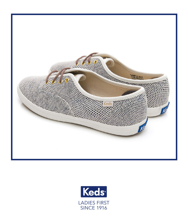 Keds CHAMPION 普普圓點經典綁帶休閒鞋-藍色