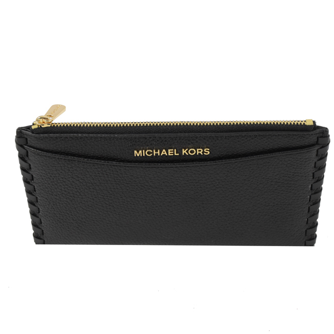 MICHAEL KORS KARSON 金屬LOGO牛皮簡易拉鍊長夾(黑)