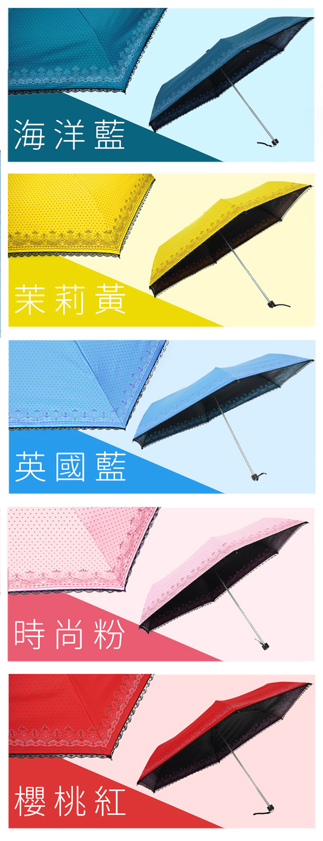 【TDN】降溫14度水玉巴洛克黑膠超輕量折傘/口紅傘 B6245A