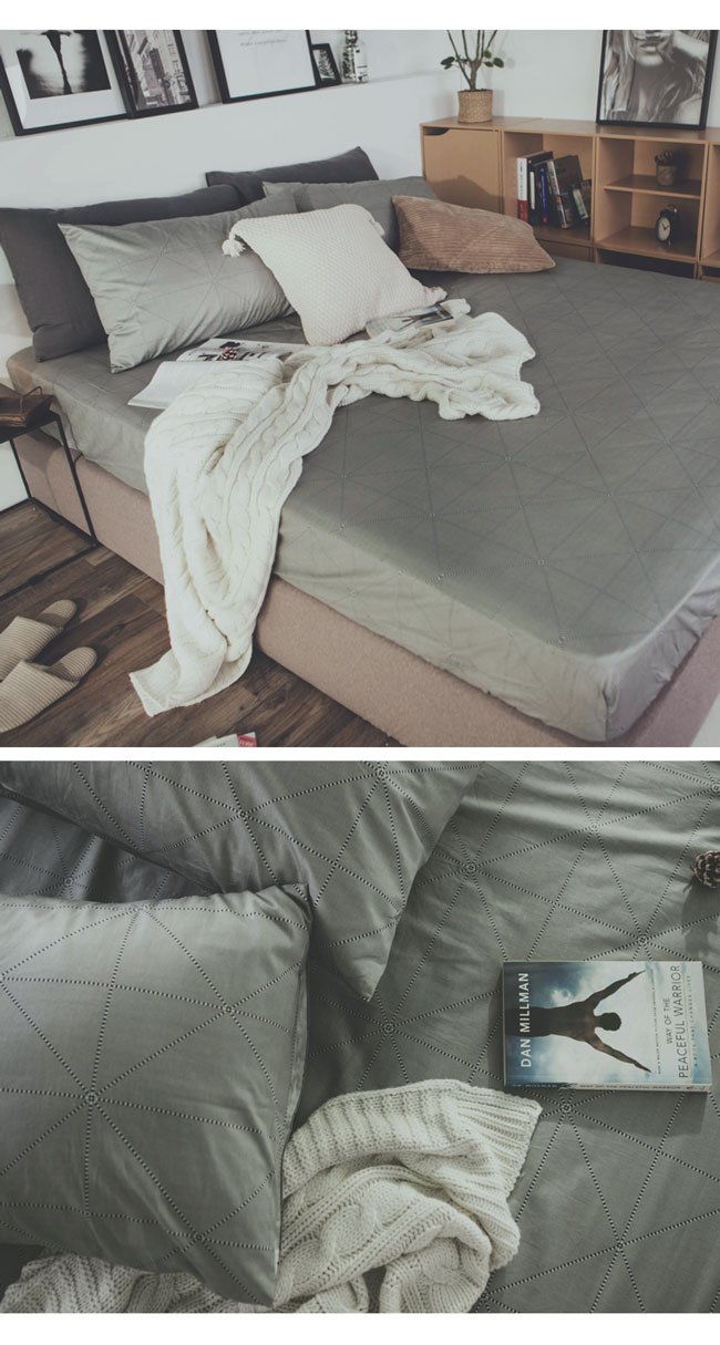 絲薇諾 MIT精梳純棉 艾維斯-灰 雙人三件式-床包枕套組
