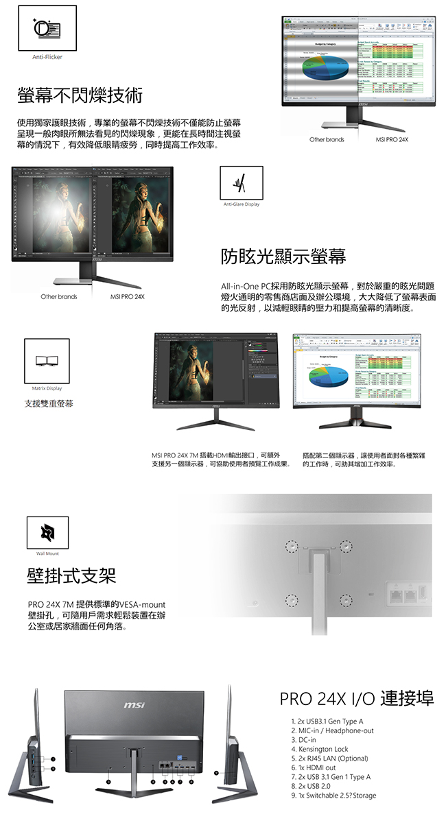 MSI微星Pro 24X-069 24型AIO液晶電腦(3865U/4G/1T)