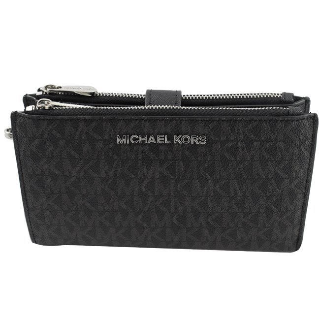 MICHAEL KORS JET SET PVC對開式手掛中夾(黑灰)