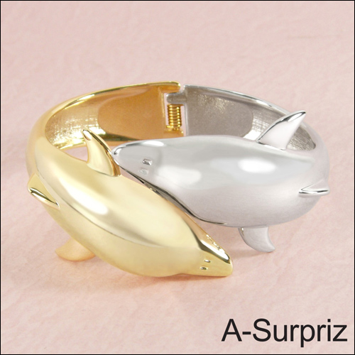 A-Surpriz 雙色海豚金屬手環(金銀)