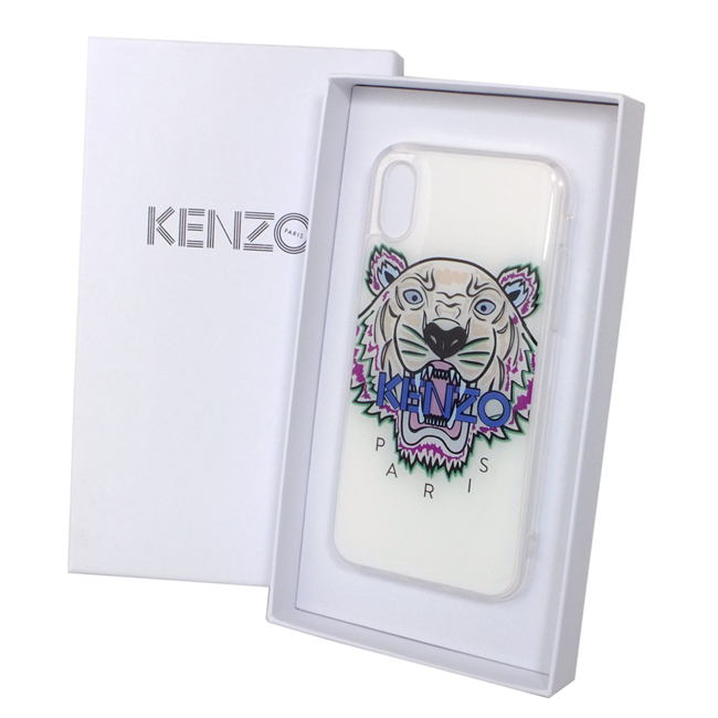 KENZO 3D立體彩繪虎頭藍色字母 I Phone X/XS 軟膠手機殼 (白色)