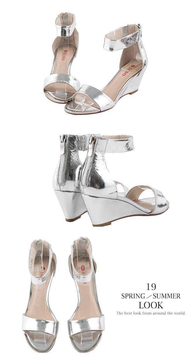 BESO 都會時尚 繞踝楔型涼鞋~銀