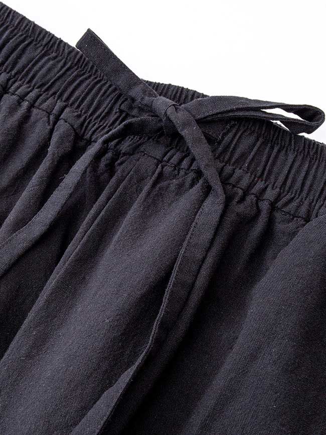 H:CONNECT 韓國品牌 女裝-鬆緊抽繩棉質寬褲-黑