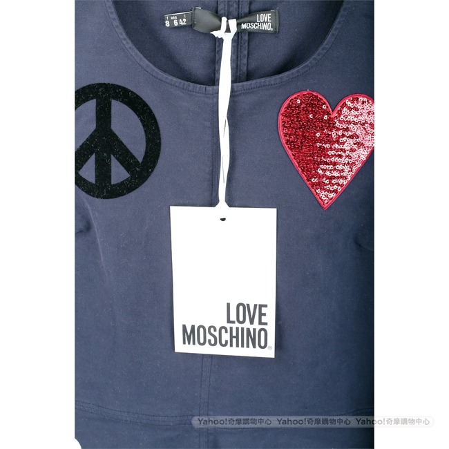 LOVE MOSCHINO 和平愛心標誌深藍長袖洋裝