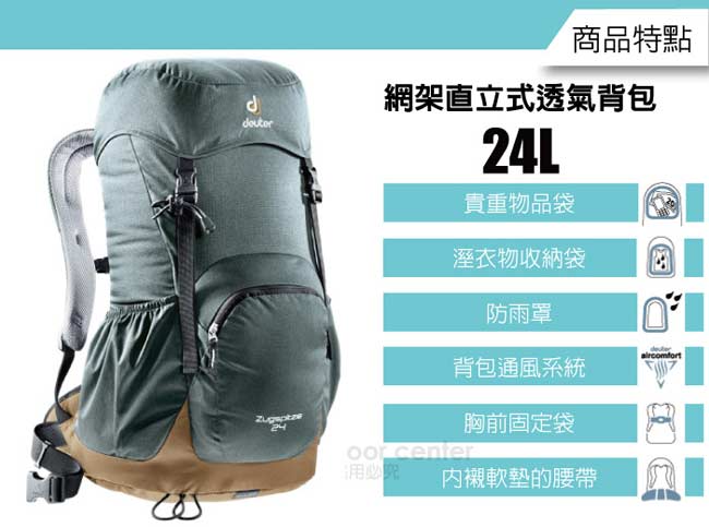 Deuter ZUGSPITZE 網架直立式透氣背包24L_灰/咖