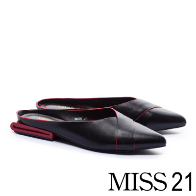 拖鞋 MISS 21 簡約質感復古羊皮穆勒低跟拖鞋－黑
