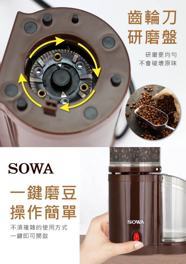 SOWA可調粗細研盤電動磨豆機(SJE-KYR150)