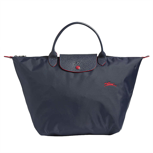 LONGCHAMP Le Pliage系列經典刺繡LOGO短提把手提包(中) 海軍藍