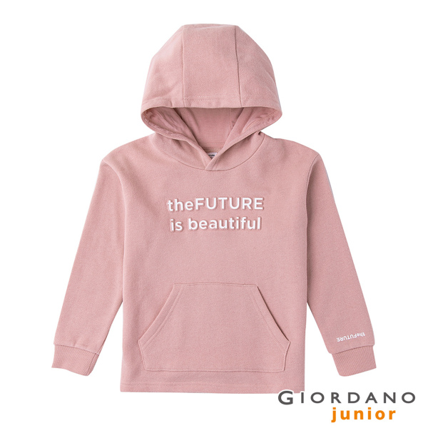 GIORDANO 童裝 theFUTURE立體字母輕刷毛長袖帽T-03 粉紅