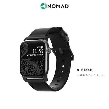 美國NOMADxHORWEEN Apple Watch 42/44 質樸黑皮革錶帶-摩登黑
