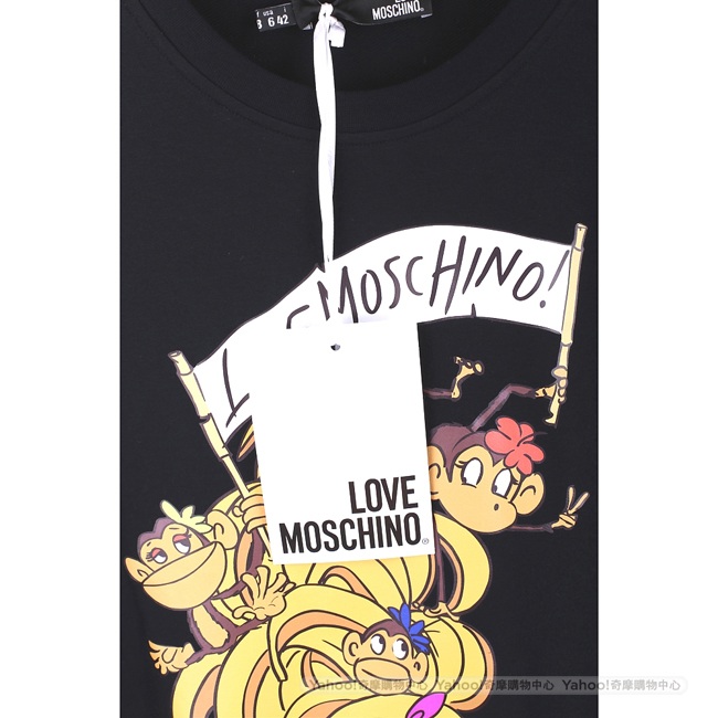 LOVE MOSCHINO 猴子女孩圖案黑色連身裙T恤