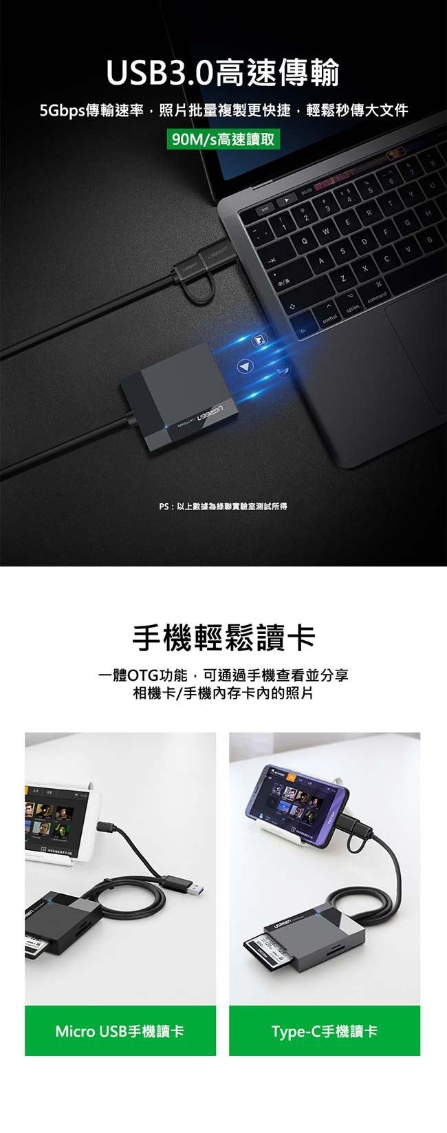 綠聯 SD TF CF MS USB3.0/Type-C兩用讀卡機