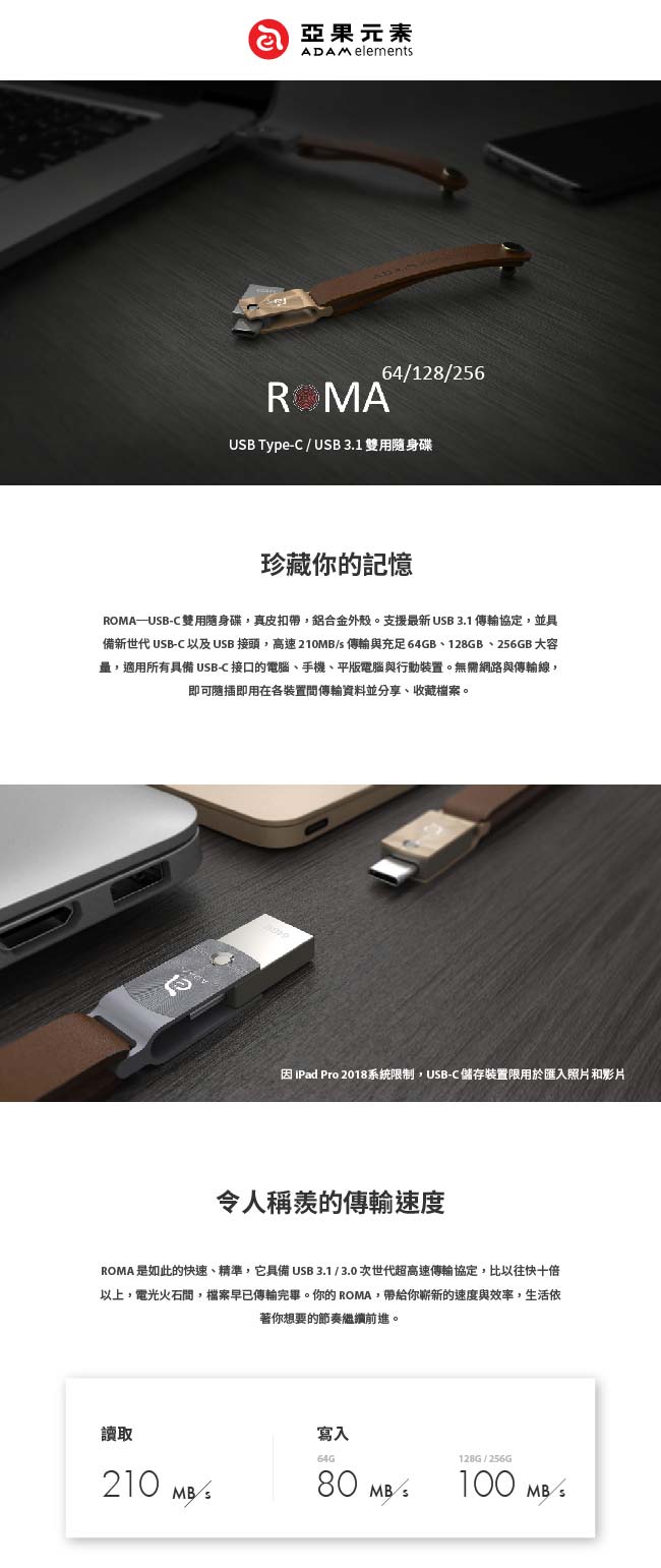 亞果元素 ROMA USB Type C 雙用隨身碟 256GB