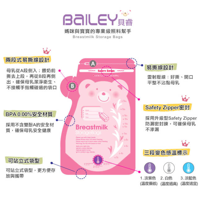 韓國BAILEY貝睿 母乳儲存袋(壺嘴型) 200ml 30入(5盒)