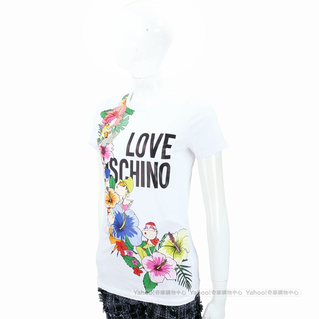 LOVE MOSCHINO 扶桑花女孩白色棉質短T恤