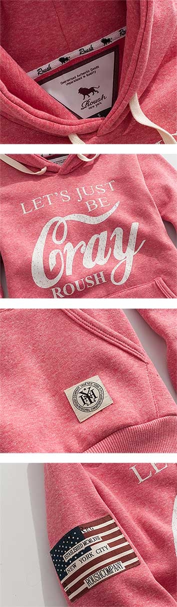 Roush 女生CRAY美式貼布刷毛帽TEE(2色)